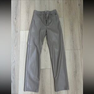 Dynamite Straight Leg Faux Leather Pants in Taupe